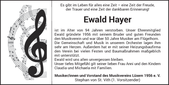 Todesanzeige von Ewald Hayer von trierischer_volksfreund
