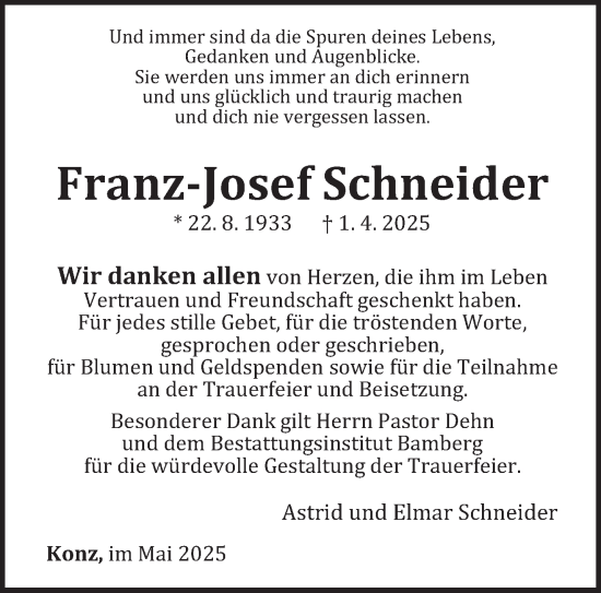 Todesanzeige von Franz-Josef Schneider von trierischer_volksfreund