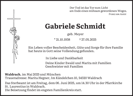 Todesanzeige von Gabriele Schmidt von trierischer_volksfreund