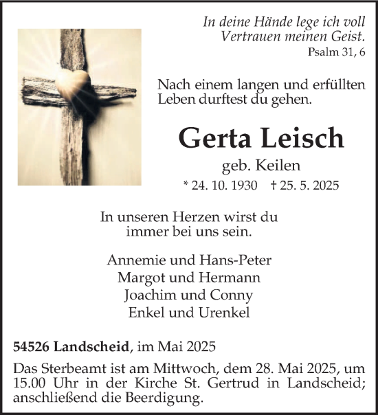 Todesanzeige von Gerta Leisch von trierischer_volksfreund