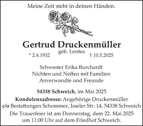 Todesanzeige von Gertrud Druckenmüller von trierischer_volksfreund