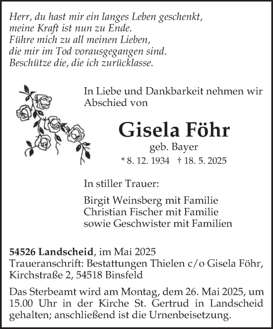 Todesanzeige von Gisela Föhr von trierischer_volksfreund