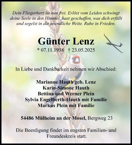 Todesanzeige von Günter Lenz von trierischer_volksfreund