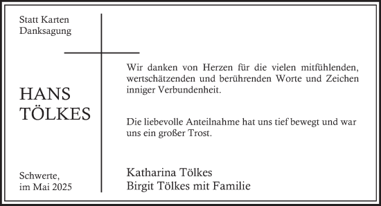 Todesanzeige von Hans Tölkes von trierischer_volksfreund