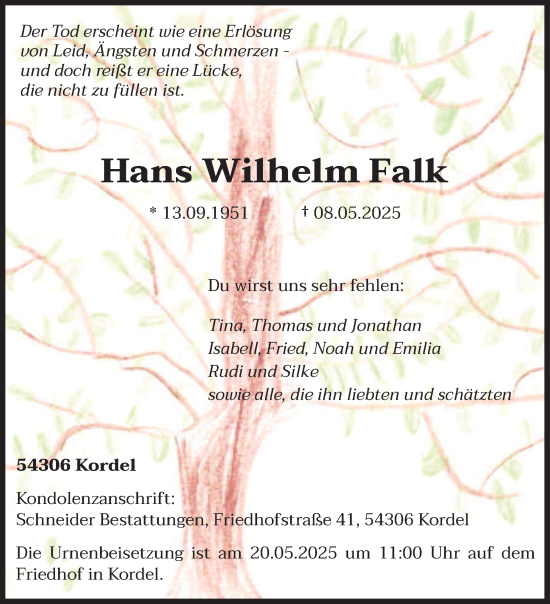 Todesanzeige von Hans Wilhelm Falk von trierischer_volksfreund