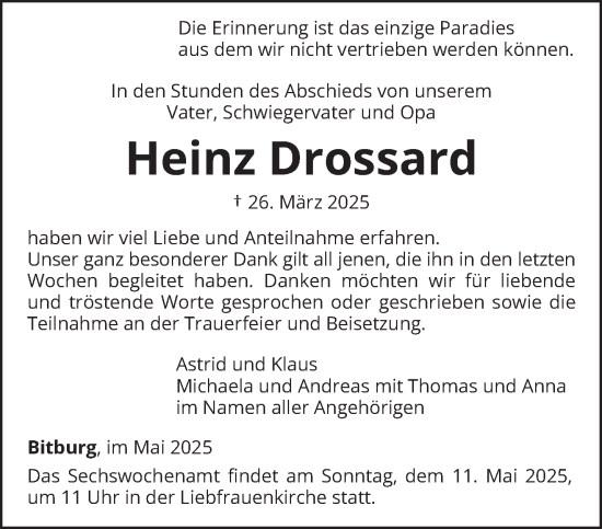 Todesanzeige von Heinz Drossard von trierischer_volksfreund