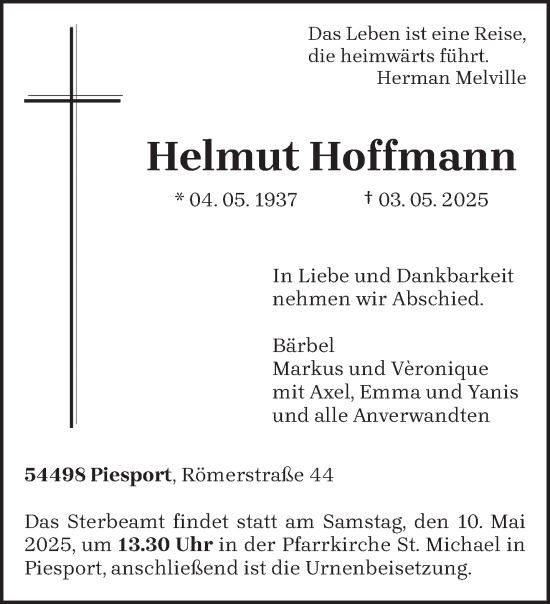 Todesanzeige von Helmut Hoffmann von trierischer_volksfreund