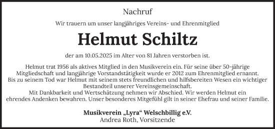 Todesanzeige von Helmut Schiltz von trierischer_volksfreund