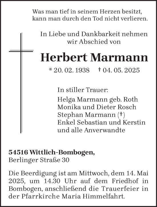 Todesanzeige von Herbert Marmann von trierischer_volksfreund
