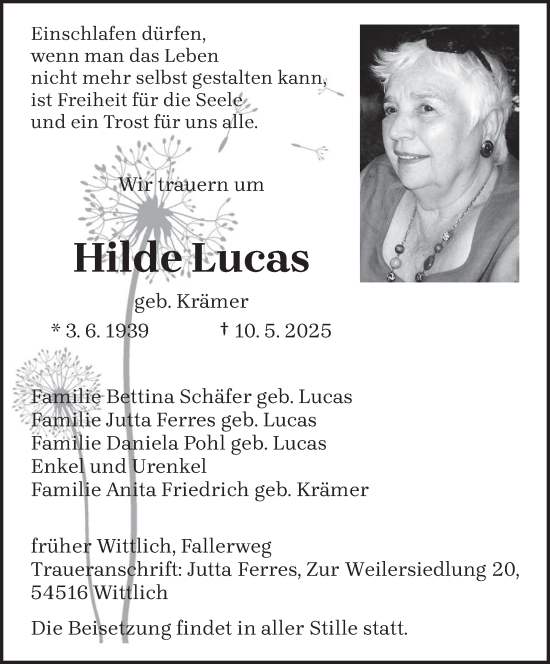 Todesanzeige von Hilde Lucas von trierischer_volksfreund