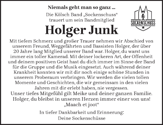 Todesanzeige von Holger Junk von trierischer_volksfreund