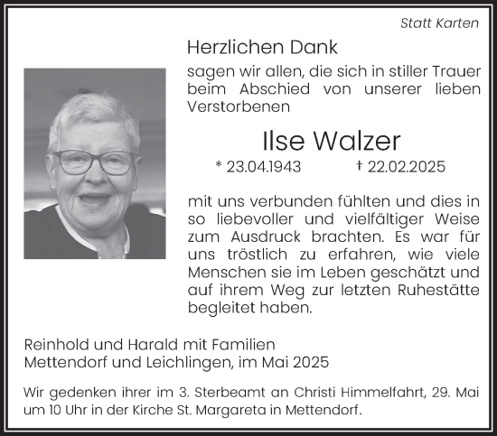 Todesanzeige von Ilse Walzer von trierischer_volksfreund