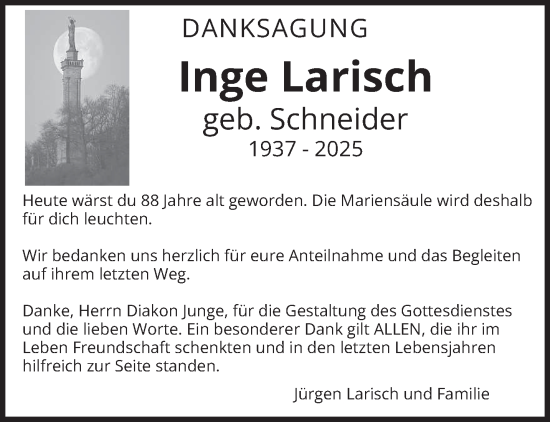 Todesanzeige von Inge Larisch von trierischer_volksfreund