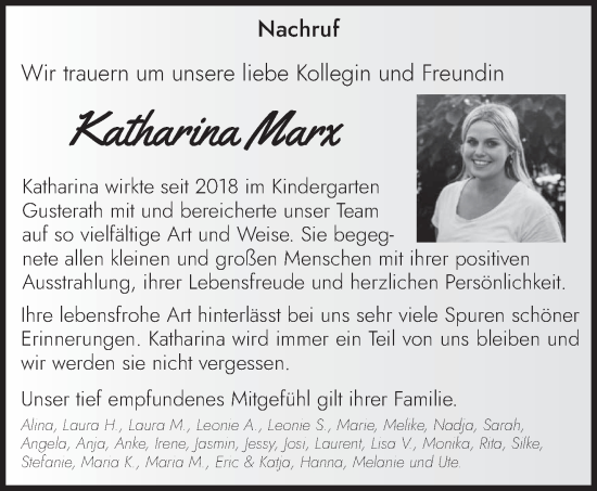 Todesanzeige von Katharina Marx von trierischer_volksfreund