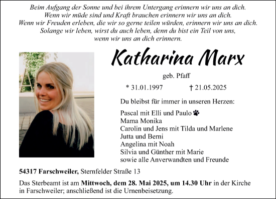 Todesanzeige von Katharina Marx von trierischer_volksfreund