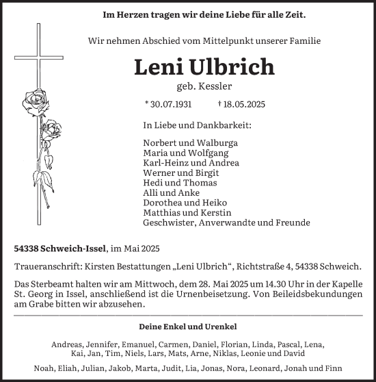 Todesanzeige von Leni Ulbrich von trierischer_volksfreund