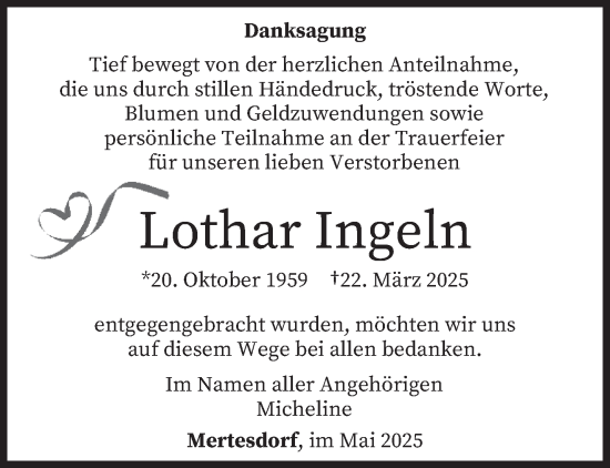 Todesanzeige von Lothar Ingeln von trierischer_volksfreund