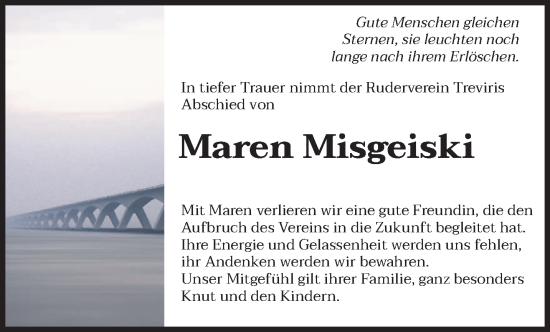 Todesanzeige von Maren Misgeiski von trierischer_volksfreund