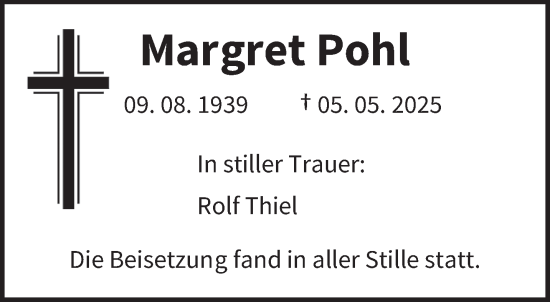 Todesanzeige von Margret Pohl von trierischer_volksfreund