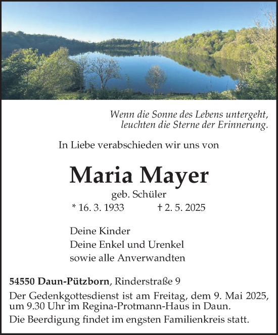 Todesanzeige von Maria Mayer von trierischer_volksfreund