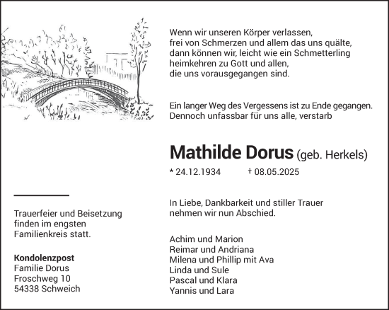 Todesanzeige von Mathilde Dorus von trierischer_volksfreund