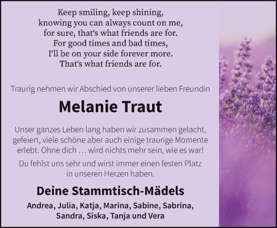 Todesanzeige von Melanie Traut von trierischer_volksfreund