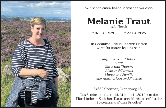 Todesanzeige von Melanie Traut von trierischer_volksfreund