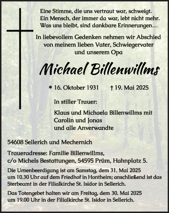 Todesanzeige von Michael Billenwillms von trierischer_volksfreund