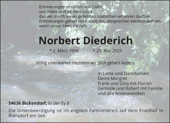 Todesanzeige von Norbert Diederich von trierischer_volksfreund