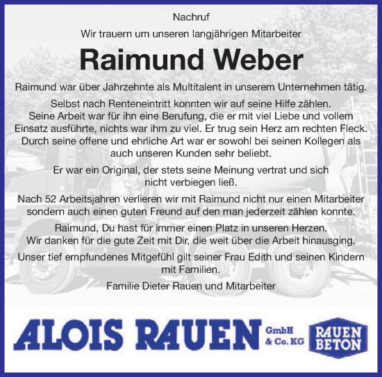 Todesanzeige von Raimund Weber von trierischer_volksfreund