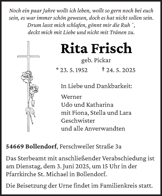 Todesanzeige von Rita Frisch von trierischer_volksfreund