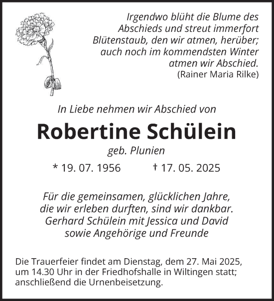 Todesanzeige von Robertine Schülein von trierischer_volksfreund