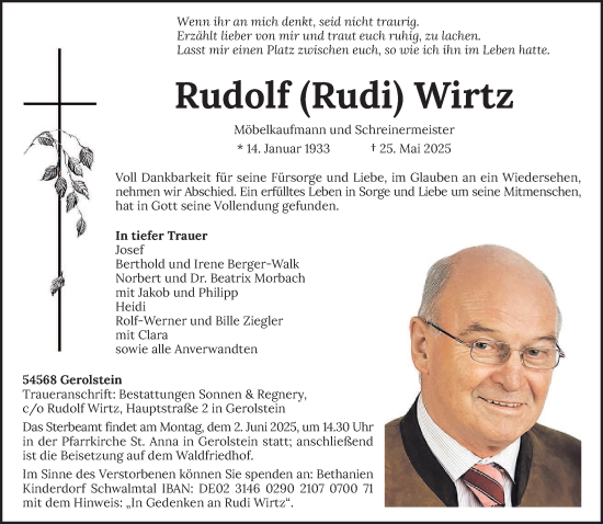 Todesanzeige von Rudolf Wirtz von trierischer_volksfreund