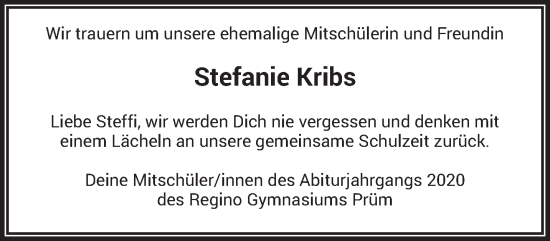 Todesanzeige von Stefanie Kribs von trierischer_volksfreund