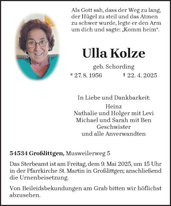 Todesanzeige von Ulla Kolze von trierischer_volksfreund