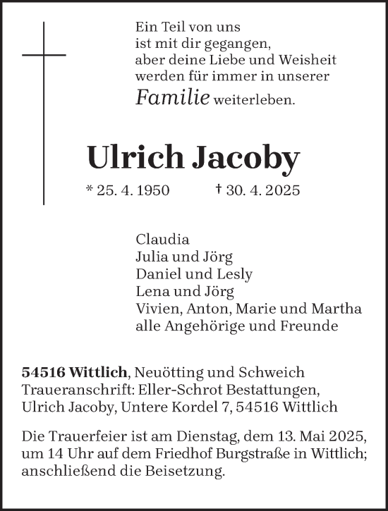 Todesanzeige von Ulrich Jacoby von trierischer_volksfreund