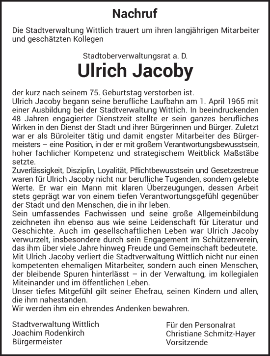 Todesanzeige von Ulrich Jacoby von trierischer_volksfreund