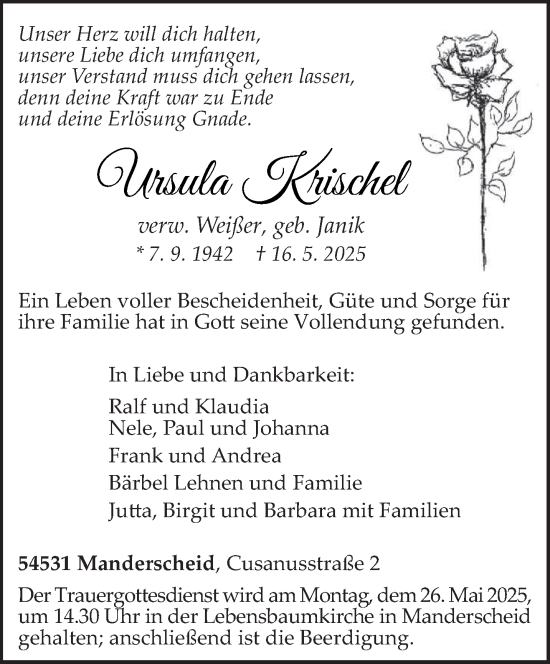 Todesanzeige von Ursula Krischel von trierischer_volksfreund