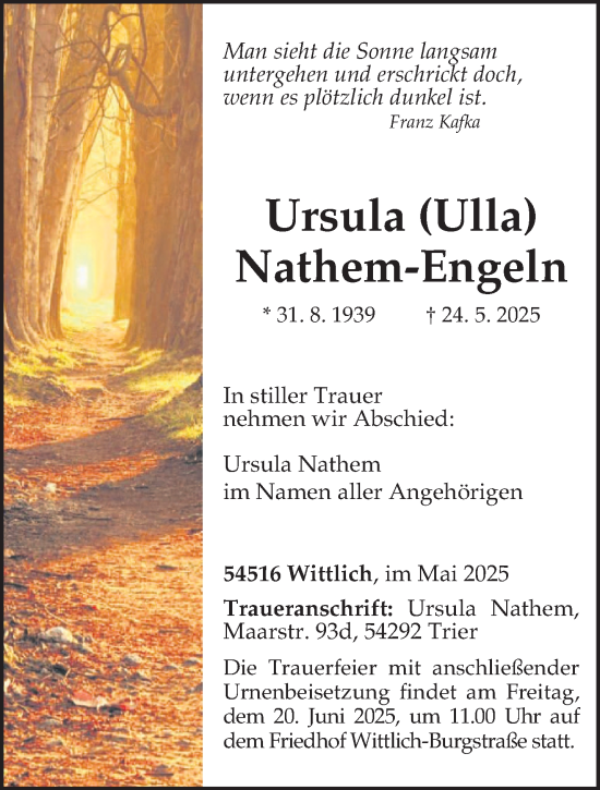 Todesanzeige von Ursula Nathem-Engeln von trierischer_volksfreund