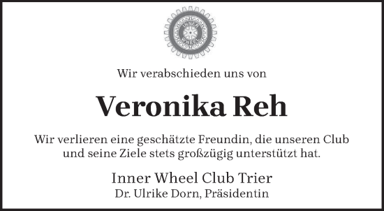 Todesanzeige von Veronika Reh von trierischer_volksfreund