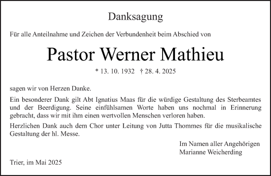 Todesanzeige von Werner Mathieu von trierischer_volksfreund