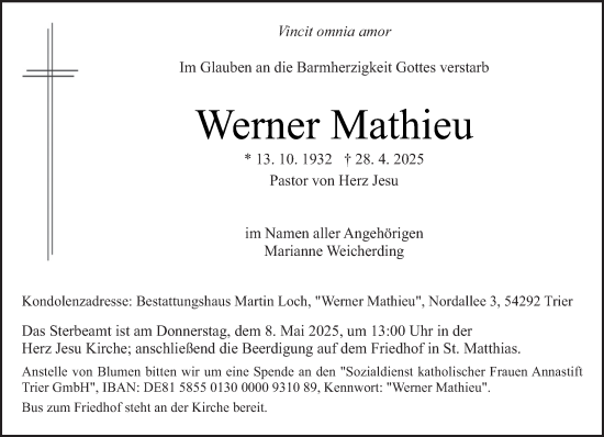 Todesanzeige von Werner Mathieu von trierischer_volksfreund