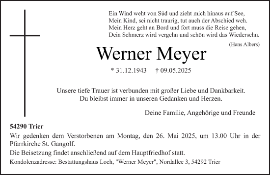 Todesanzeige von Werner Meyer von trierischer_volksfreund