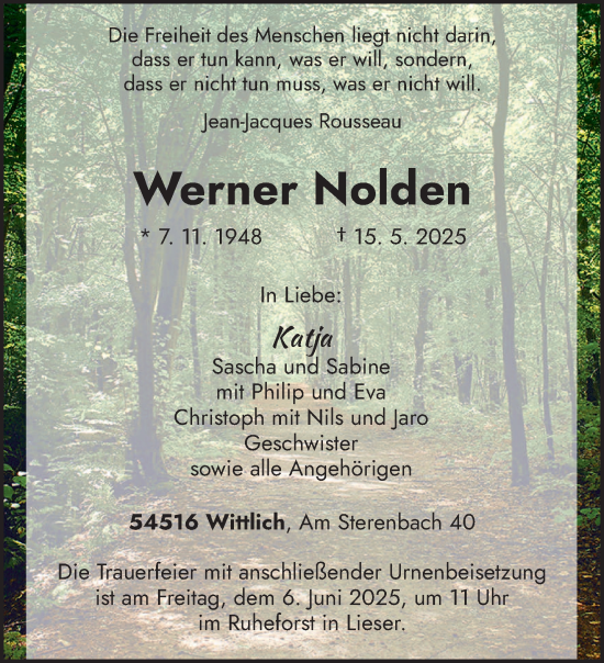 Todesanzeige von Werner Nolden von trierischer_volksfreund