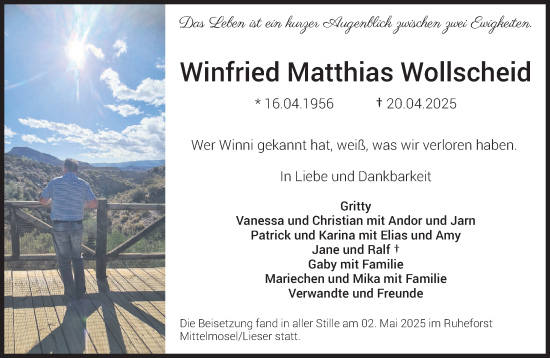Todesanzeige von Winfried Matthias Wollscheid von trierischer_volksfreund