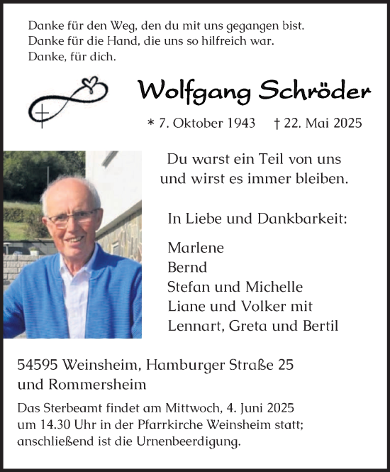 Todesanzeige von Wolfgang Schröder von trierischer_volksfreund