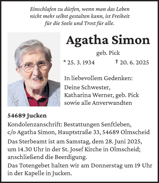 Todesanzeige von Agatha Simon von trierischer_volksfreund
