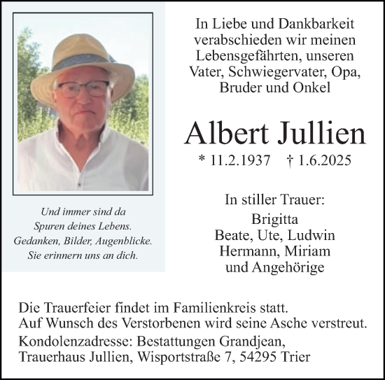 Todesanzeige von Albert Jullien von trierischer_volksfreund