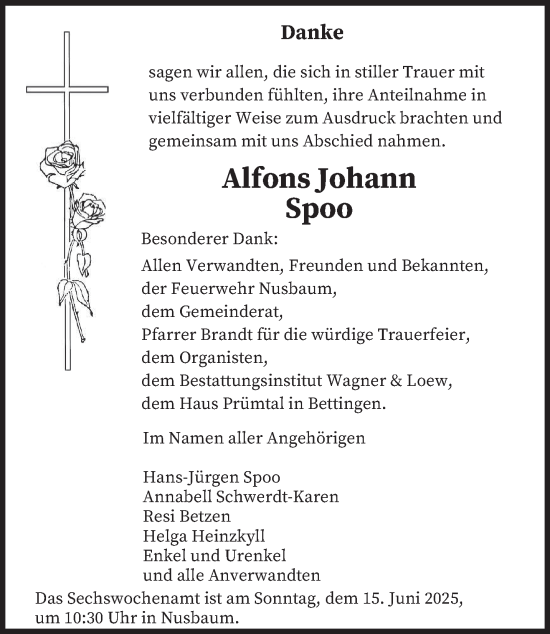 Todesanzeige von Alfons Johann Spoo von trierischer_volksfreund
