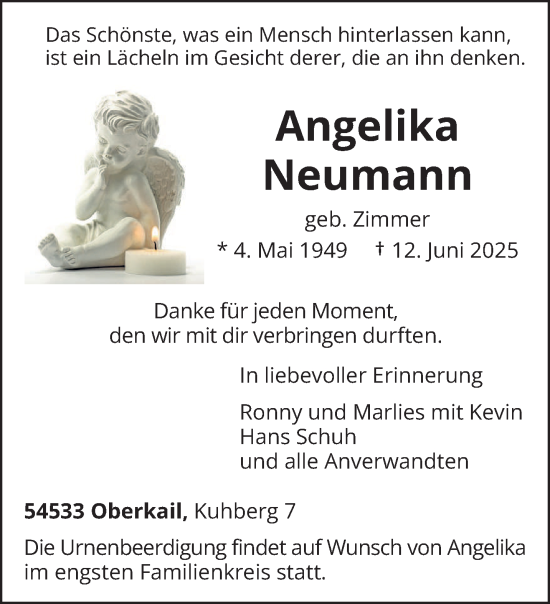 Todesanzeige von Angelika Neumann von trierischer_volksfreund